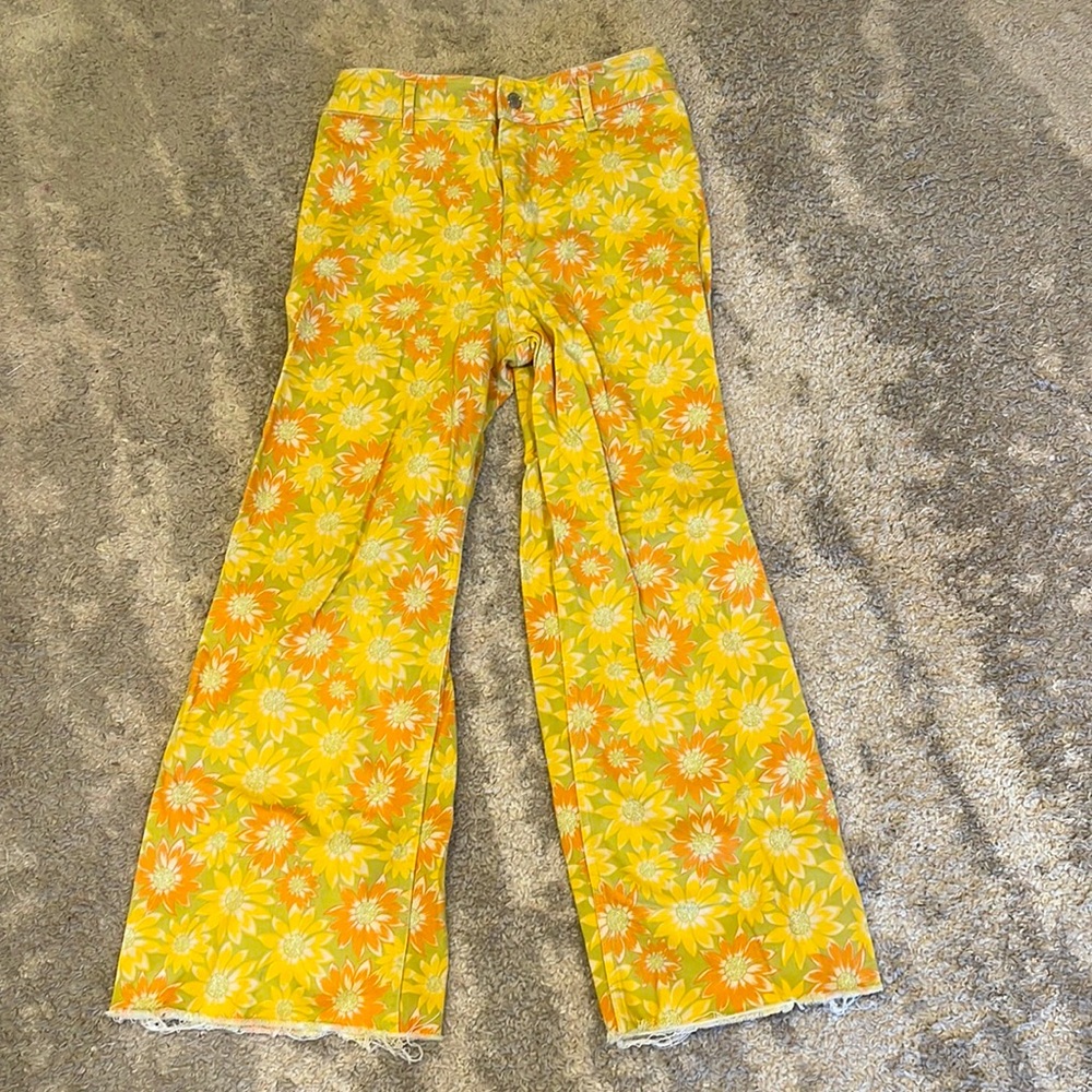 Zara Marine Straight Leg Jean Floral Yellow Pants Size: 12